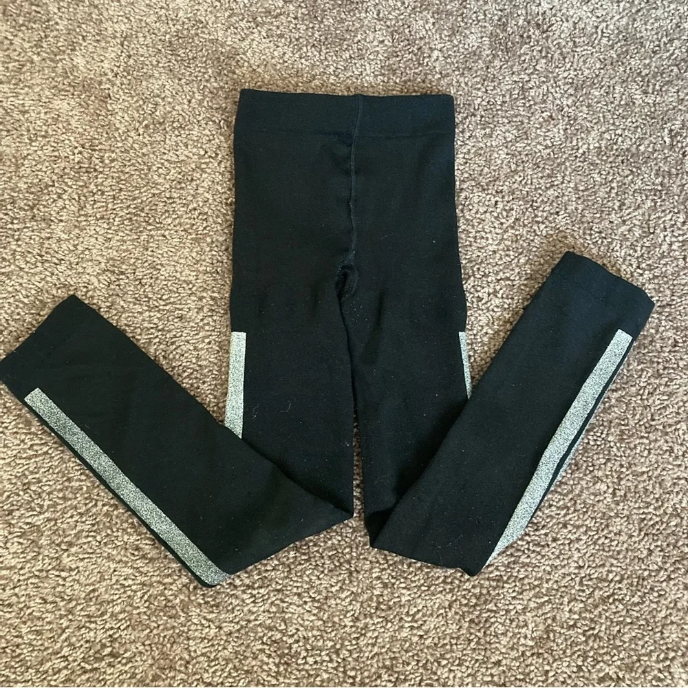 Thick Black Tights Sparkle Side Stripes Size 4-6X